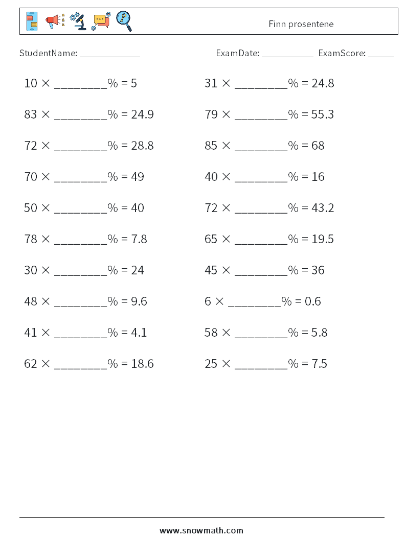 Finn prosentene MathWorksheets 4