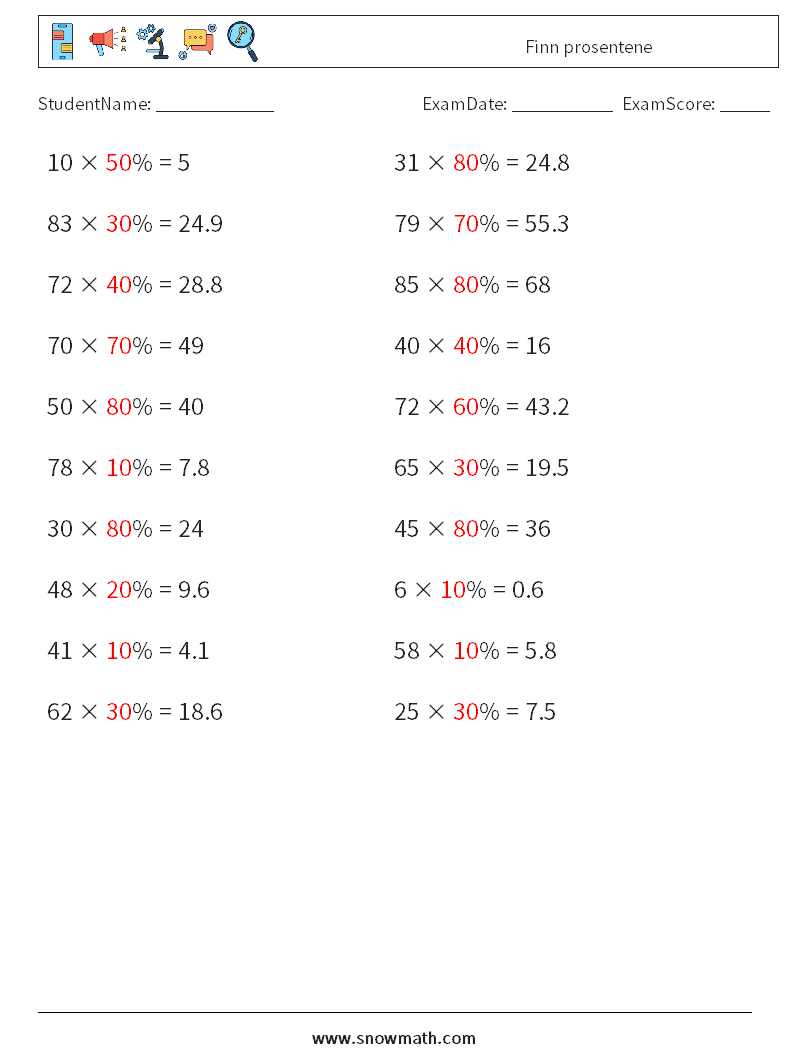 Finn prosentene MathWorksheets 4 QuestionAnswer