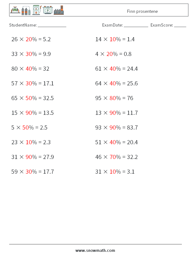 Finn prosentene MathWorksheets 5 QuestionAnswer