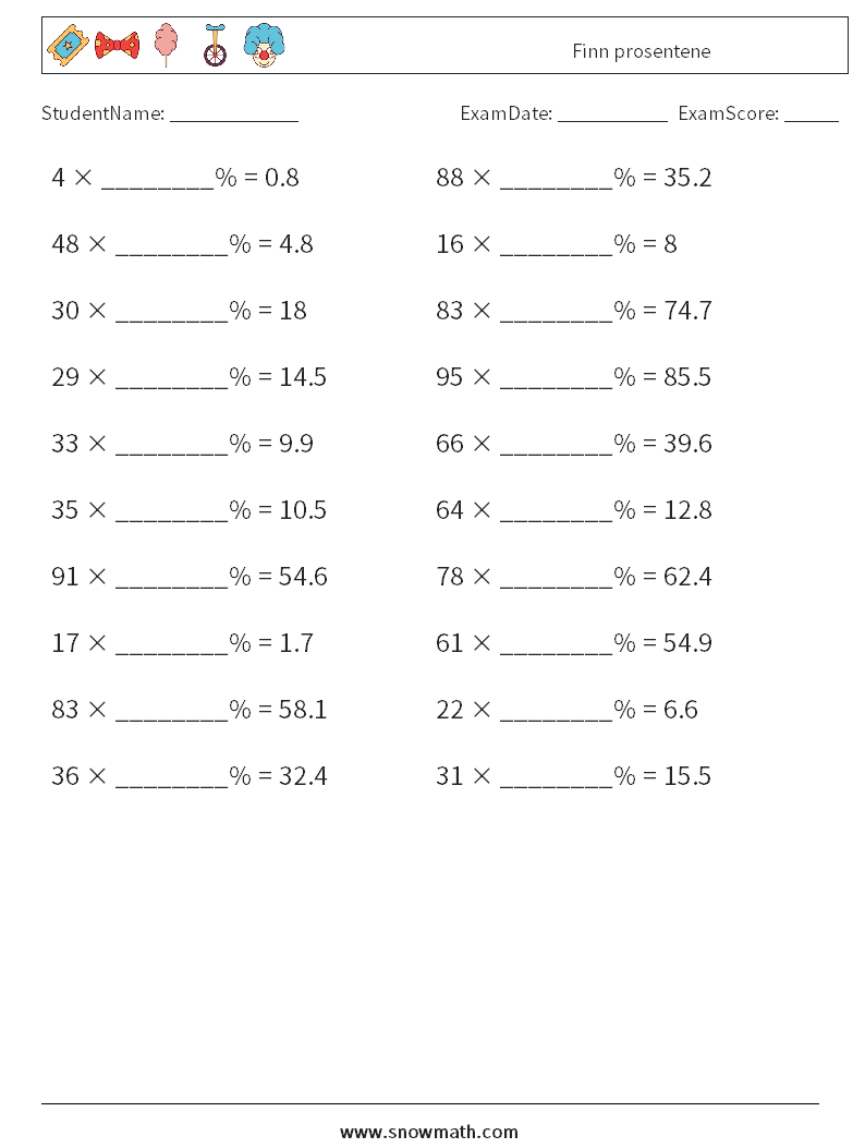 Finn prosentene MathWorksheets 6