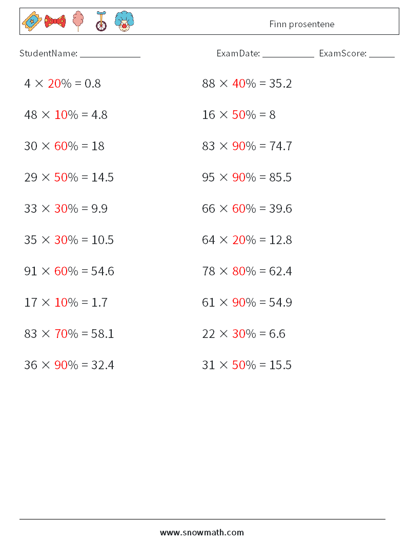 Finn prosentene MathWorksheets 6 QuestionAnswer