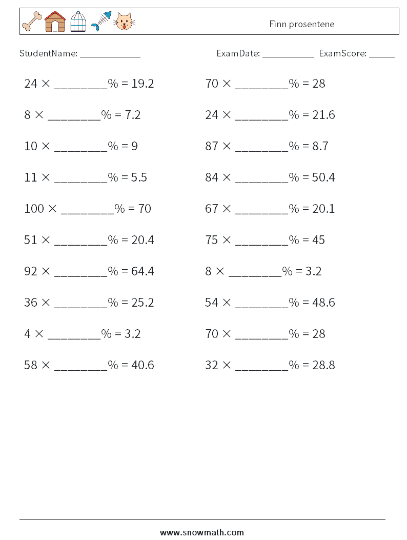 Finn prosentene MathWorksheets 7