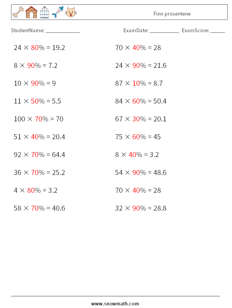 Finn prosentene MathWorksheets 7 QuestionAnswer
