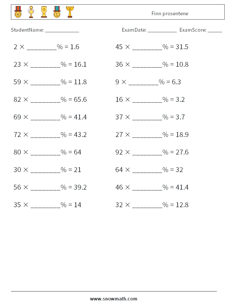 Finn prosentene MathWorksheets 8