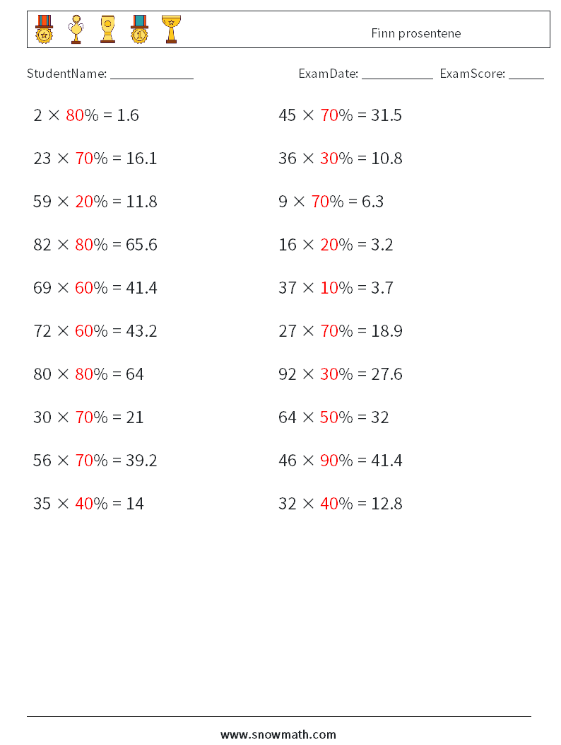 Finn prosentene MathWorksheets 8 QuestionAnswer
