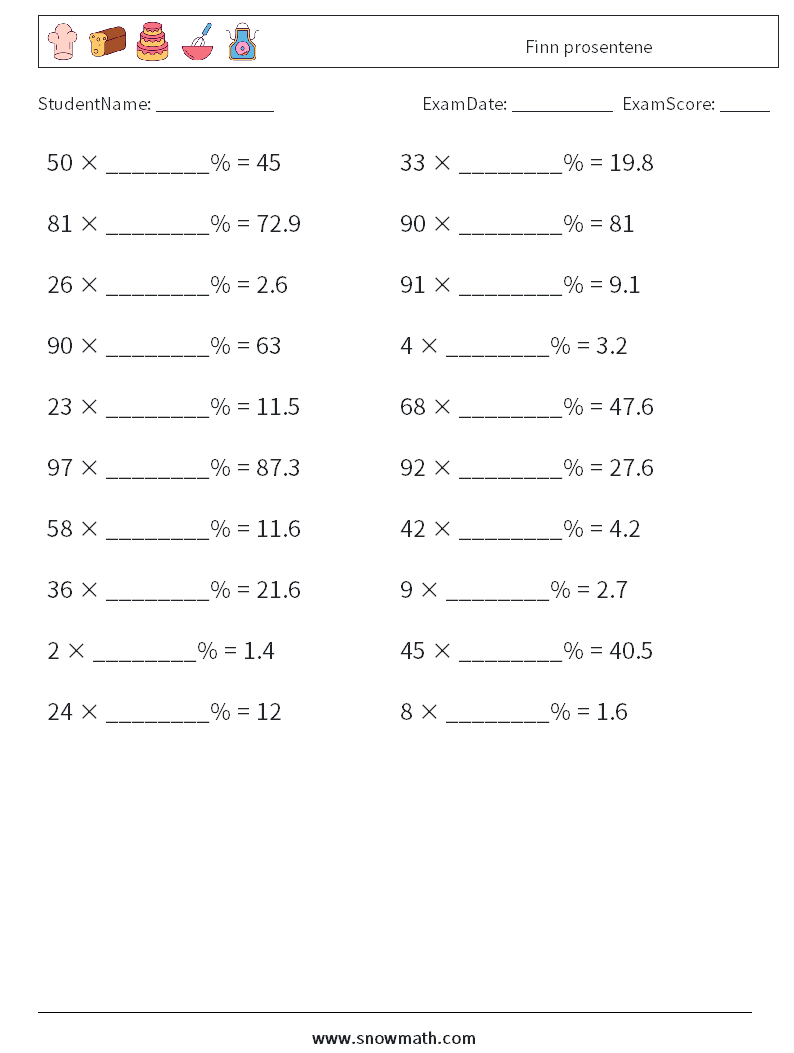 Finn prosentene MathWorksheets 9