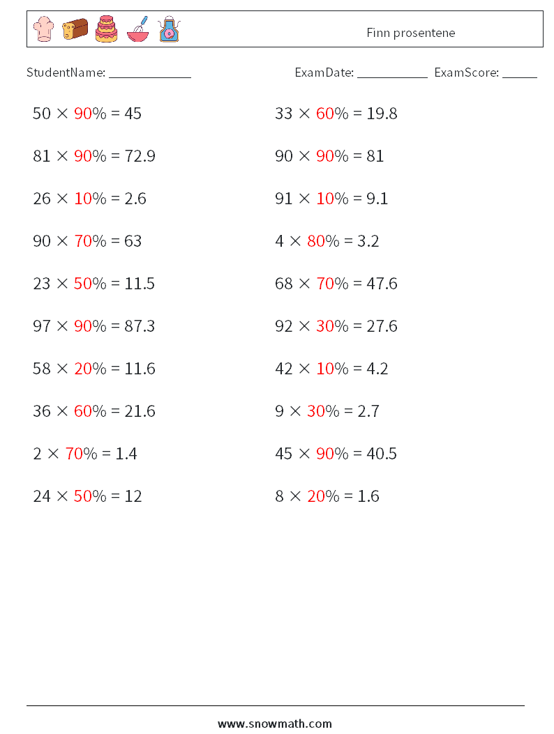 Finn prosentene MathWorksheets 9 QuestionAnswer