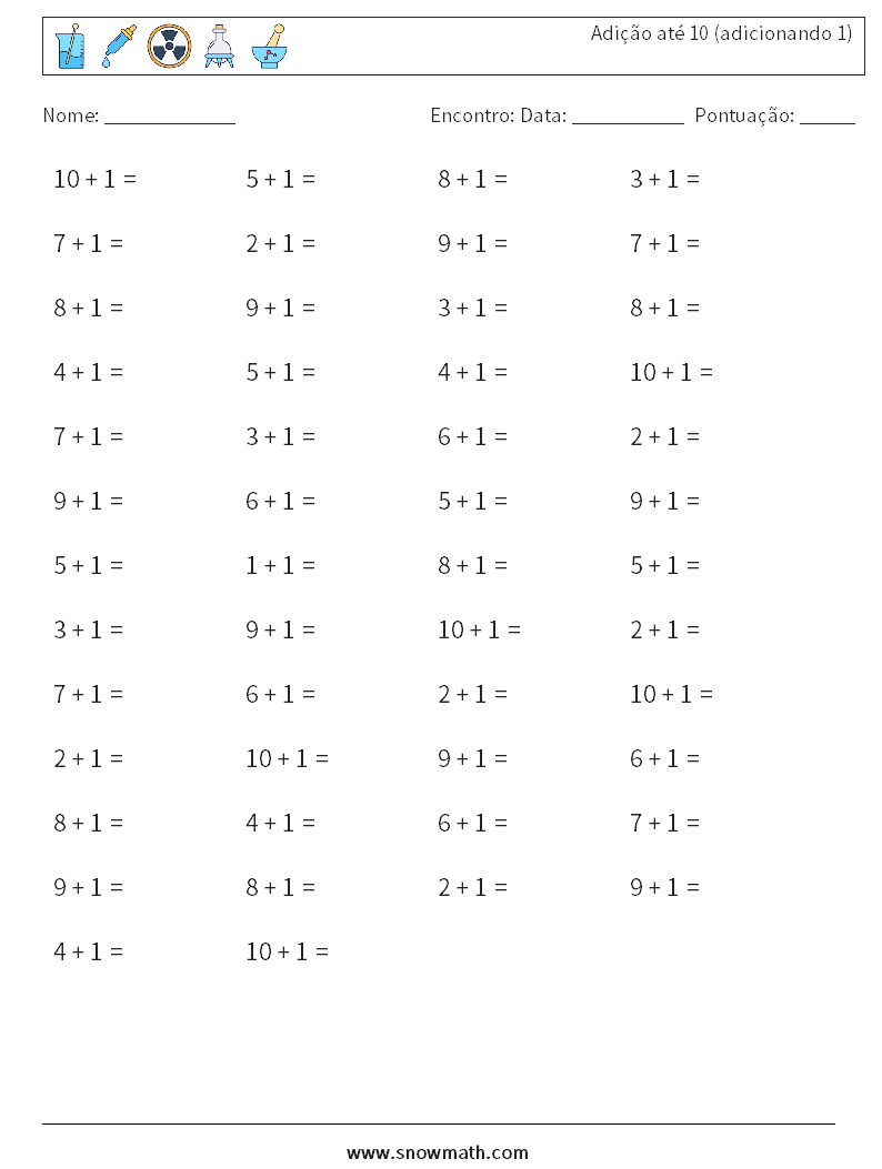 (50) Adição até 10 (adicionando 1) planilhas matemáticas 7