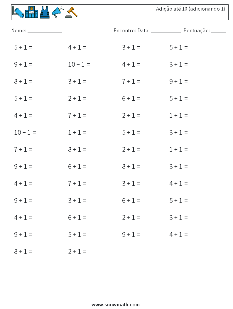 (50) Adição até 10 (adicionando 1) planilhas matemáticas 8