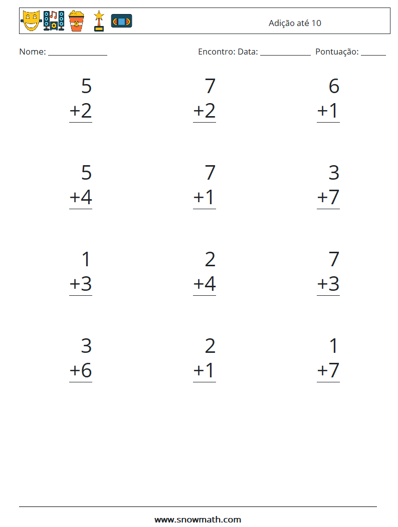 (12) Adição até 10 planilhas matemáticas 1