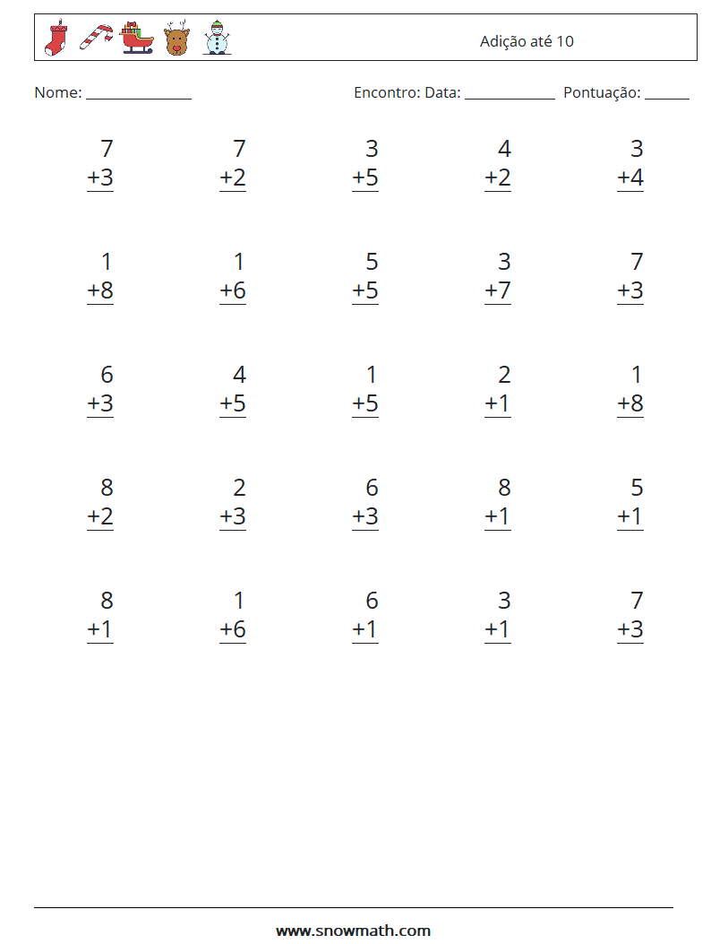 (25) Adição até 10 planilhas matemáticas 4