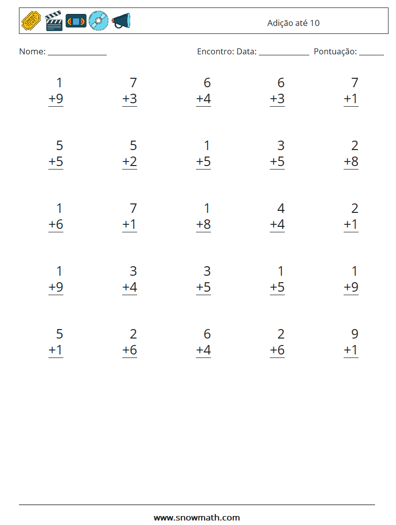 (25) Adição até 10 planilhas matemáticas 7