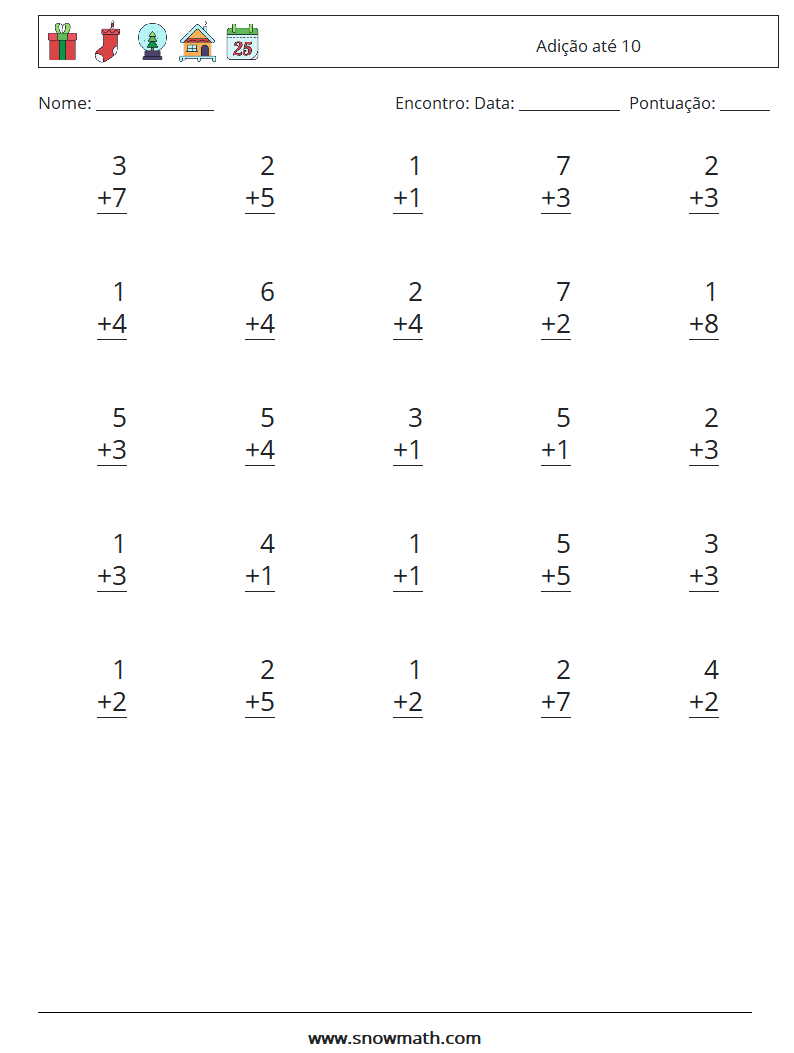 (25) Adição até 10 planilhas matemáticas 8