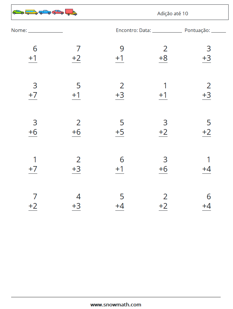 (25) Adição até 10 planilhas matemáticas 9