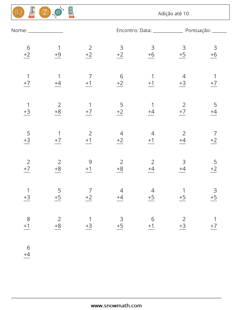 (50) Adição até 10 planilhas matemáticas 8