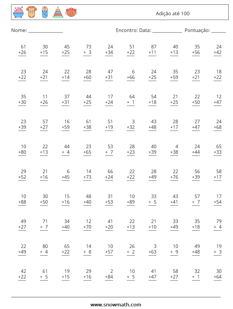 (100) Adição até 100 planilhas matemáticas 14