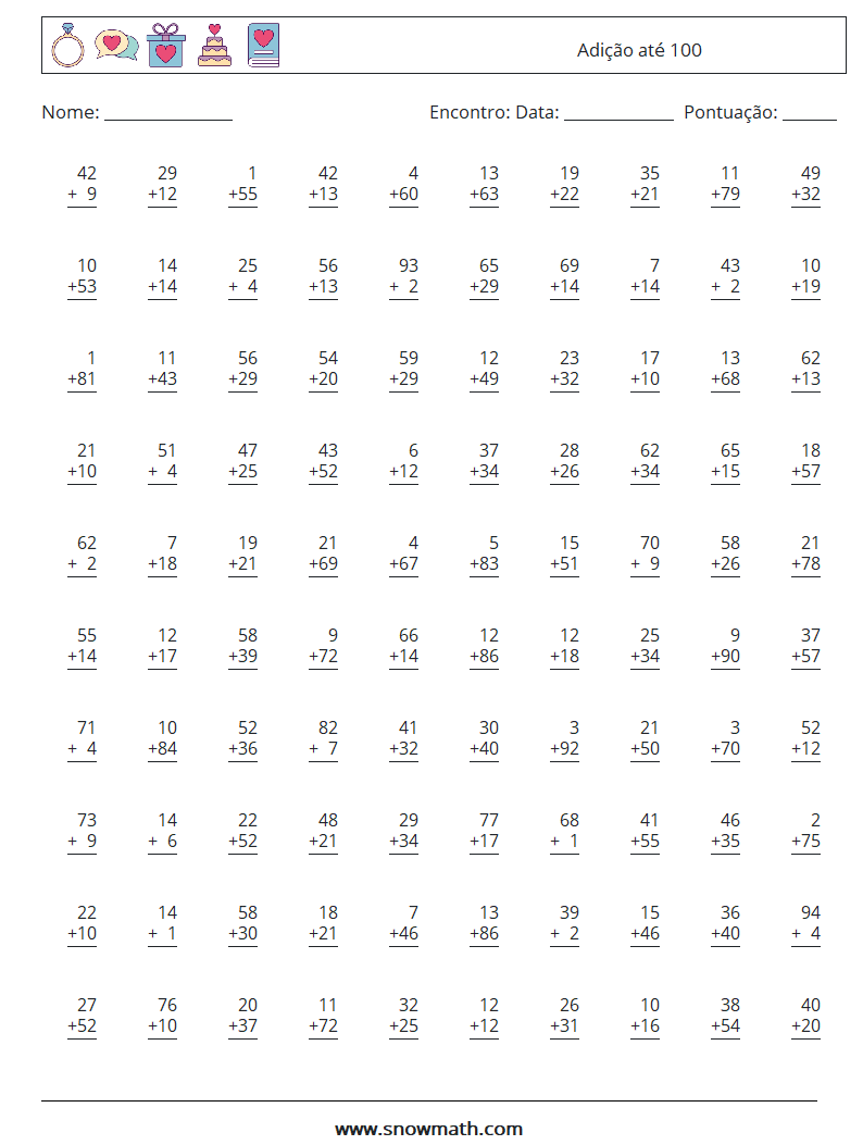 (100) Adição até 100 planilhas matemáticas 15