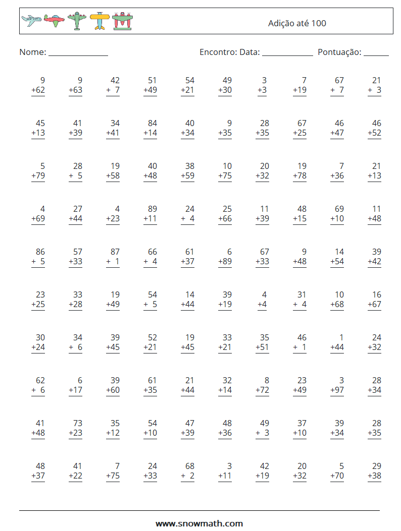 (100) Adição até 100 planilhas matemáticas 16