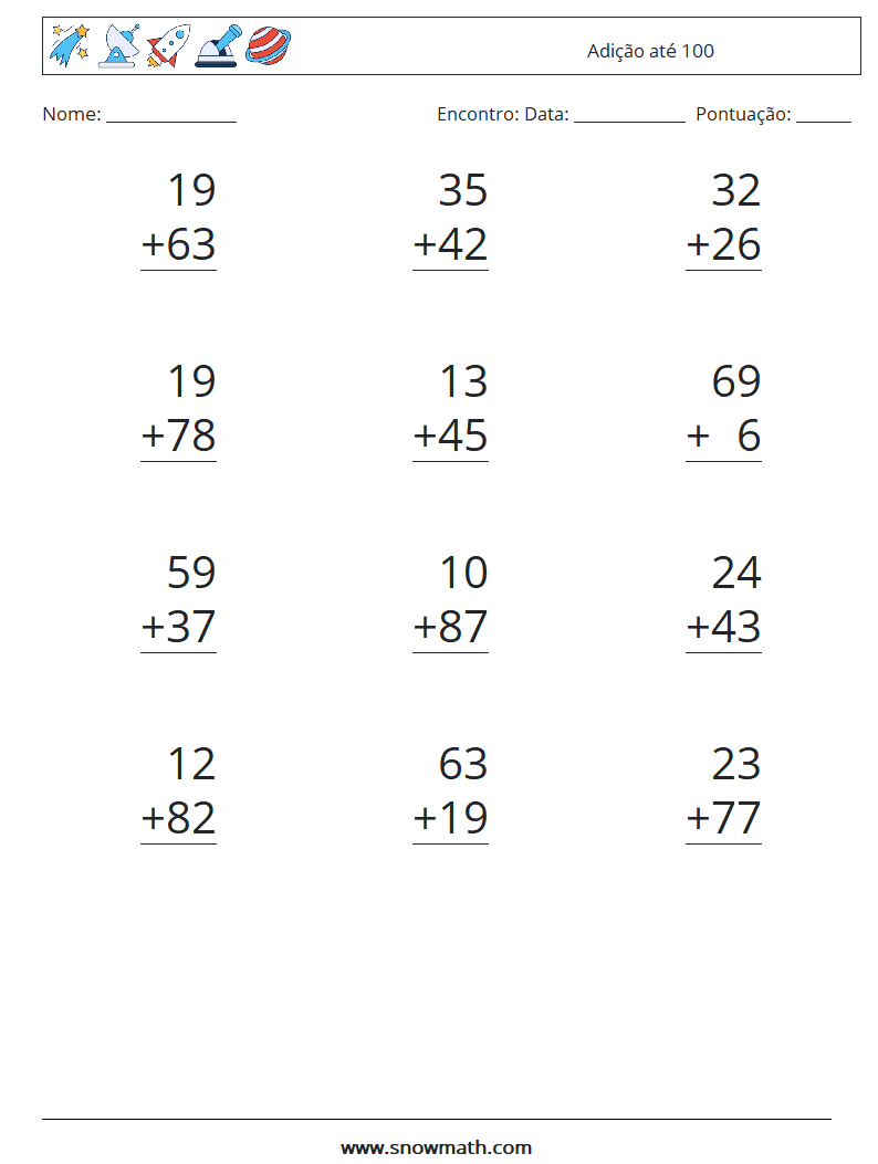 (12) Adição até 100 planilhas matemáticas 11