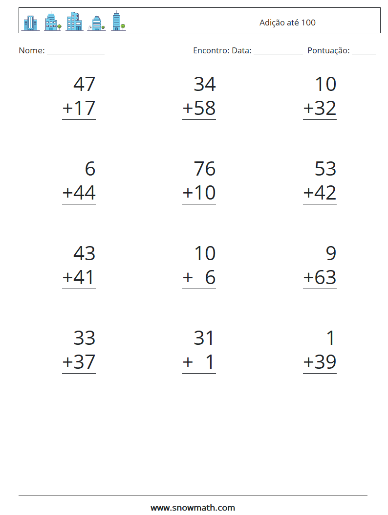 (12) Adição até 100 planilhas matemáticas 12