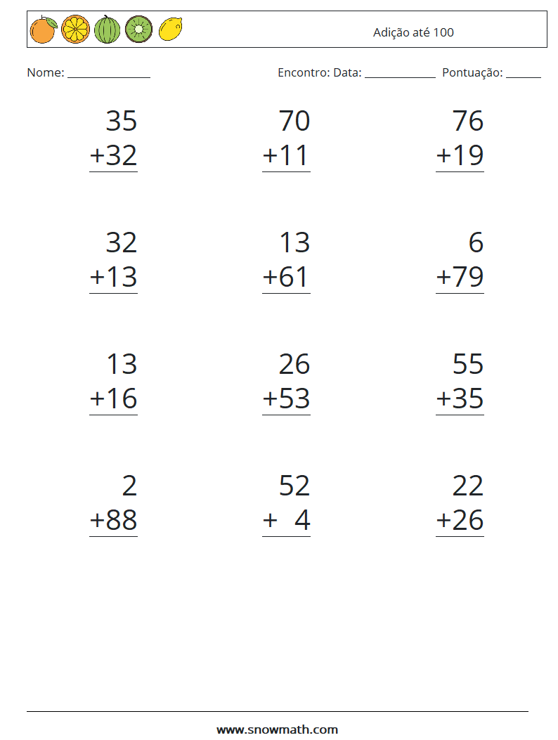 (12) Adição até 100 planilhas matemáticas 14