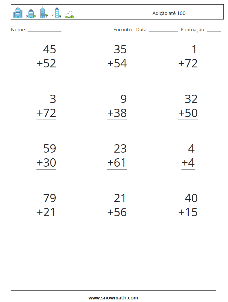 (12) Adição até 100 planilhas matemáticas 16