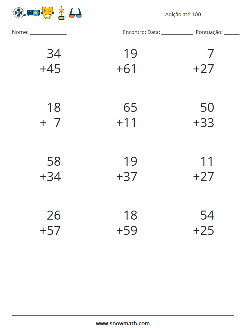 (12) Adição até 100 planilhas matemáticas 17