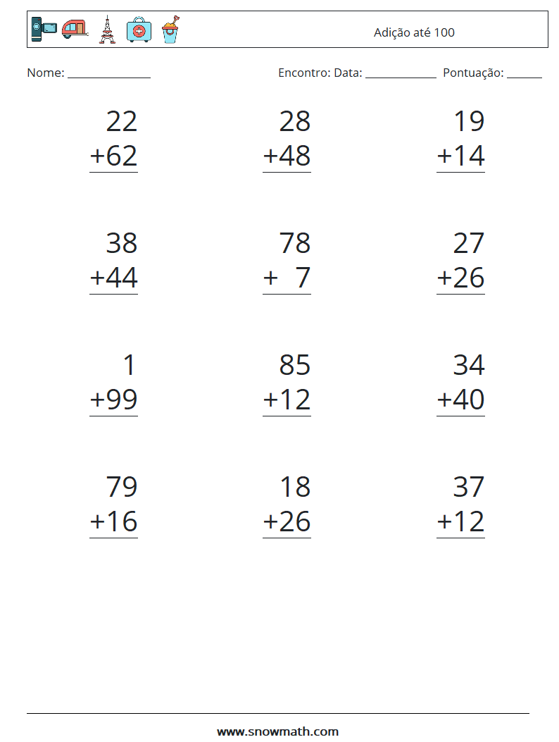 (12) Adição até 100 planilhas matemáticas 2