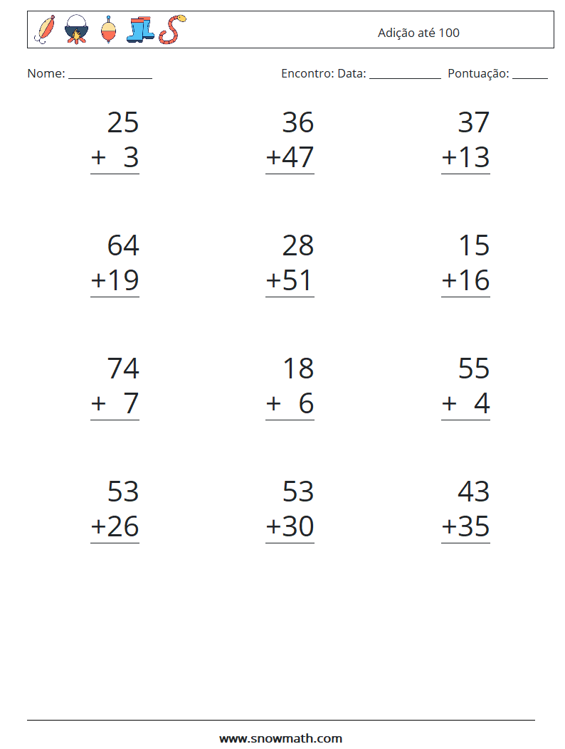 (12) Adição até 100 planilhas matemáticas 4