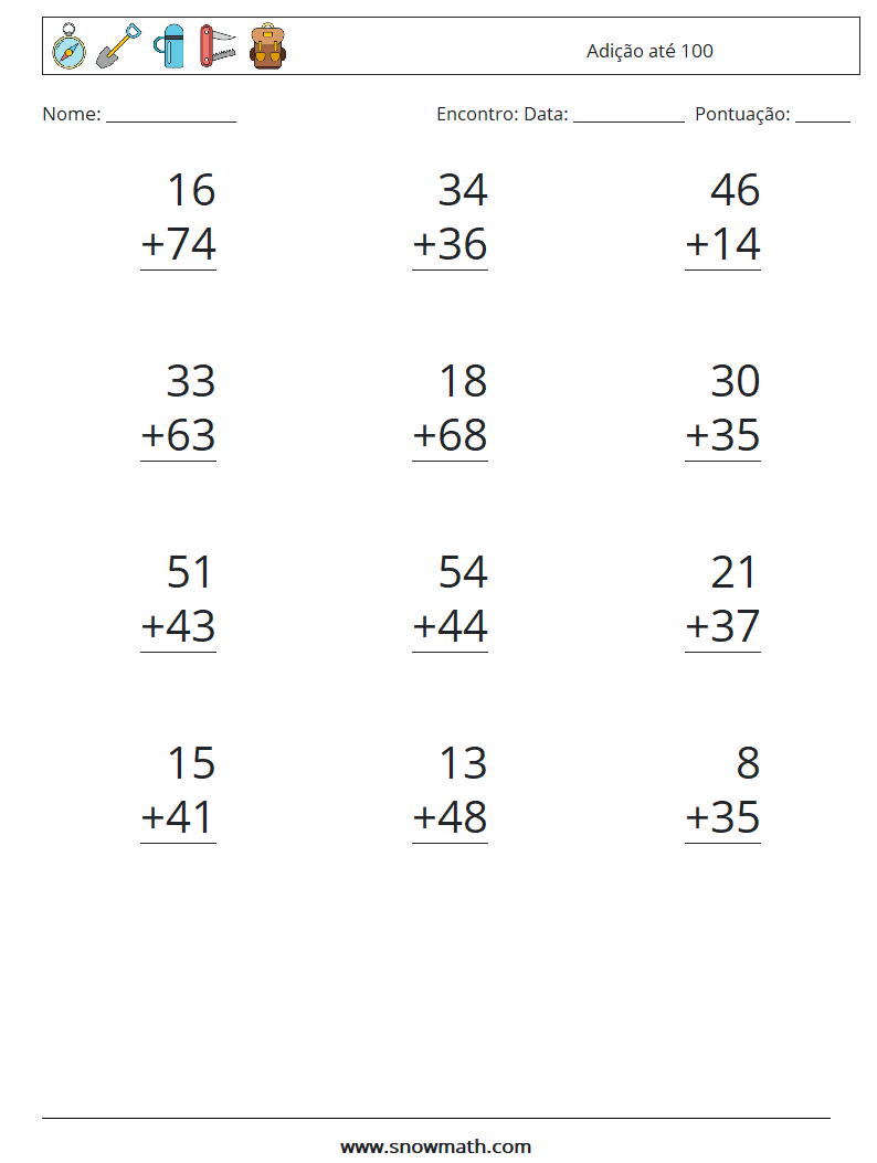 (12) Adição até 100 planilhas matemáticas 5