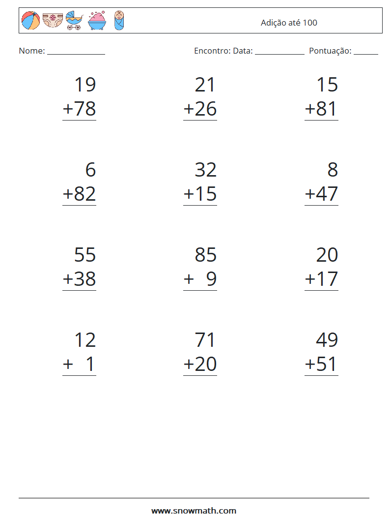 (12) Adição até 100 planilhas matemáticas 7