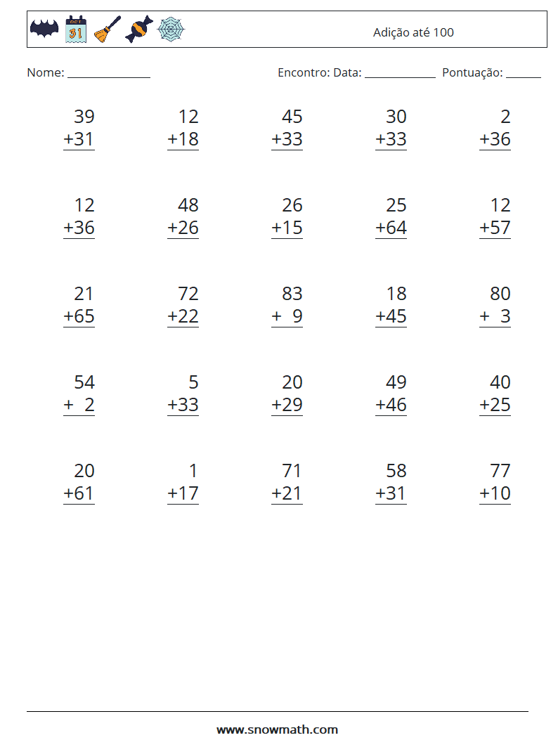 (25) Adição até 100 planilhas matemáticas 1