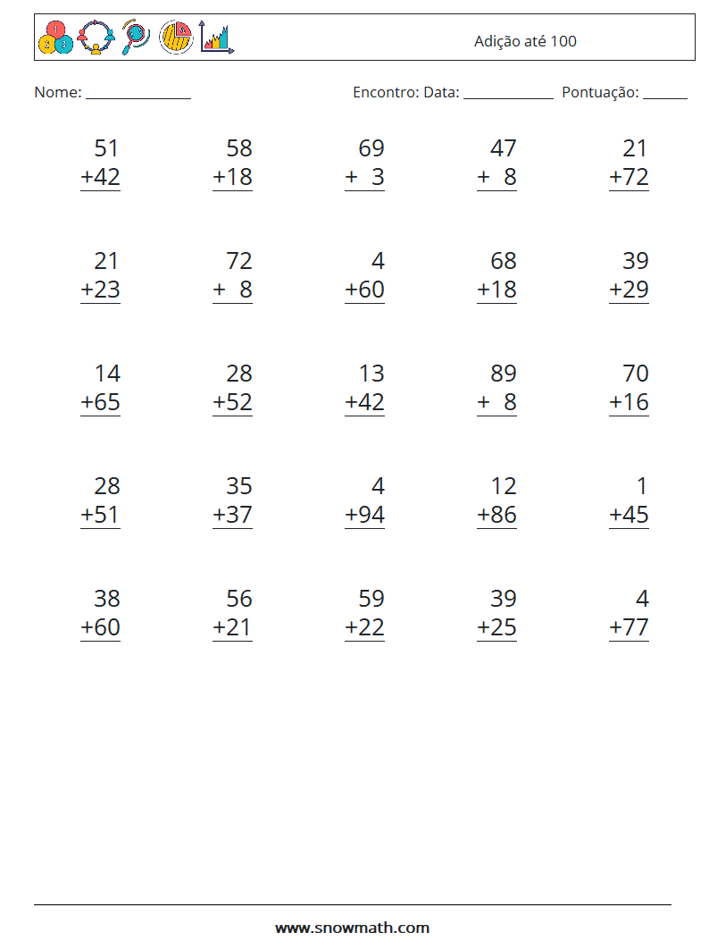 (25) Adição até 100 planilhas matemáticas 12