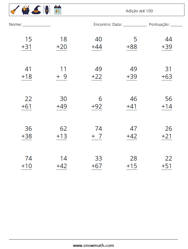 (25) Adição até 100 planilhas matemáticas 13