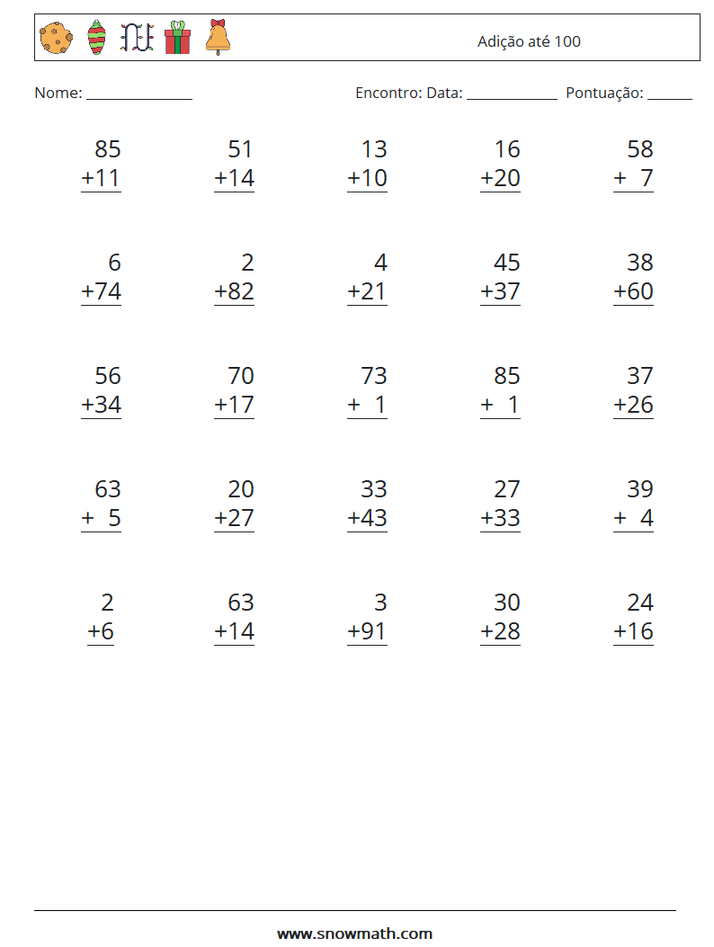 (25) Adição até 100 planilhas matemáticas 16