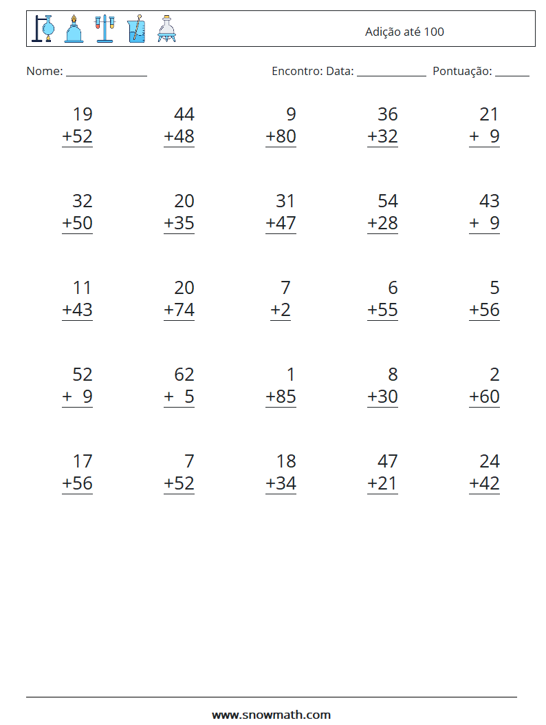 (25) Adição até 100 planilhas matemáticas 17