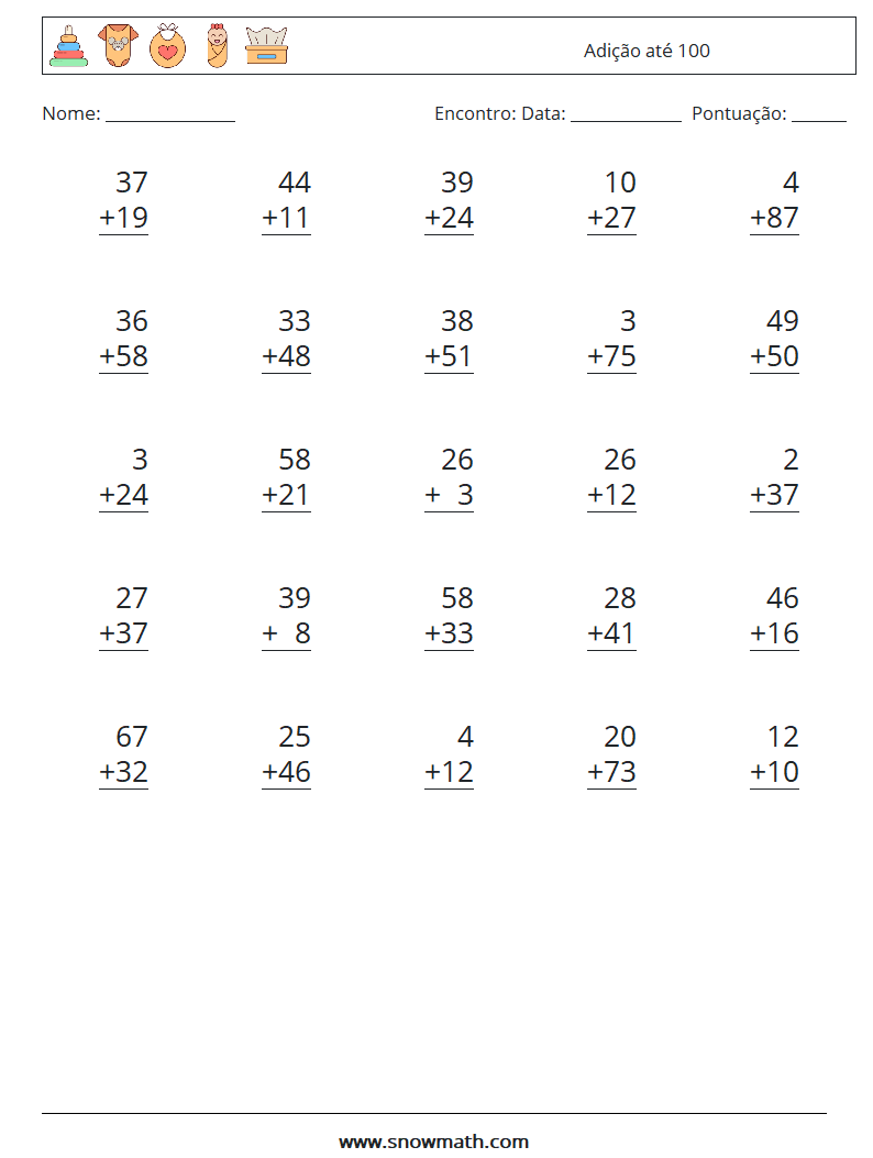 (25) Adição até 100 planilhas matemáticas 18