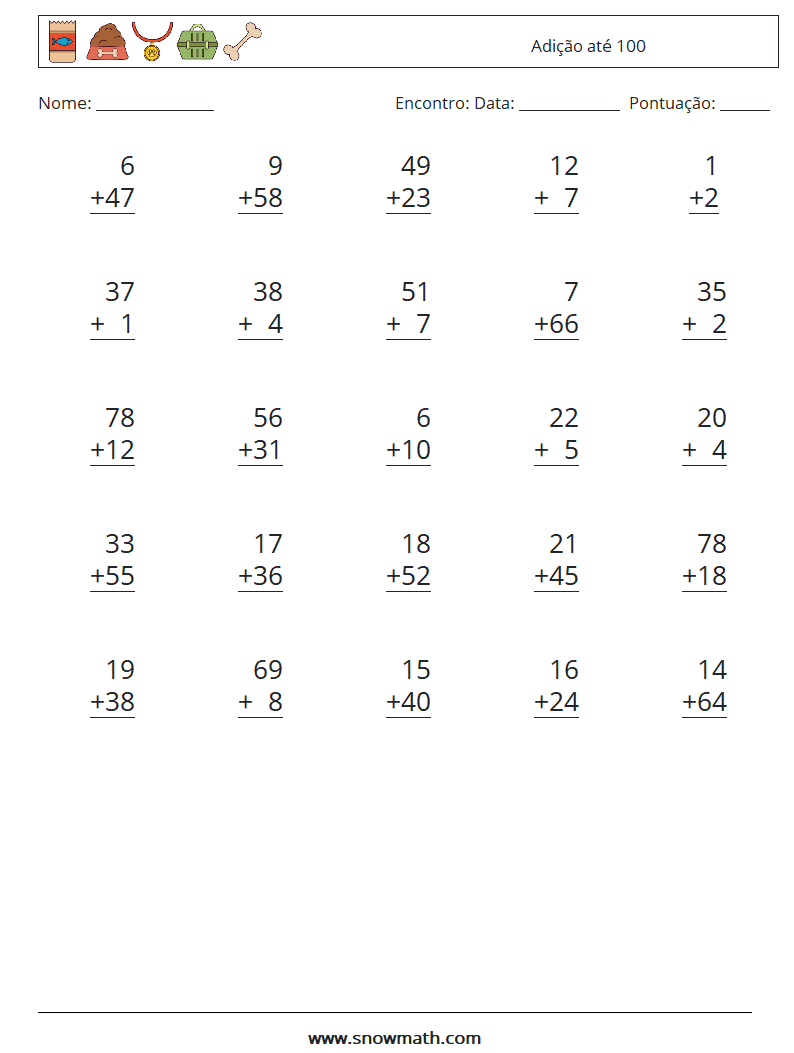 (25) Adição até 100 planilhas matemáticas 6