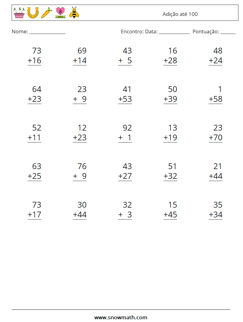 (25) Adição até 100 planilhas matemáticas 8