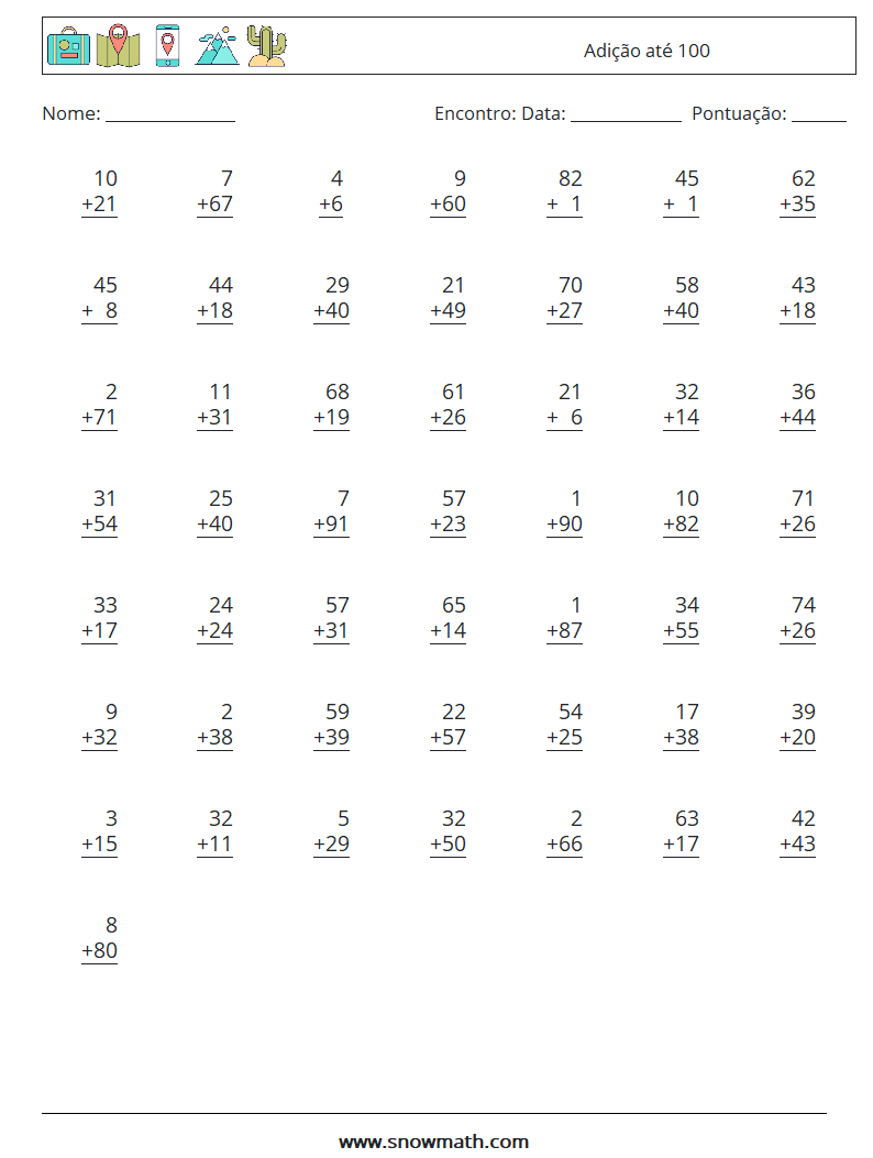 (50) Adição até 100 planilhas matemáticas 11