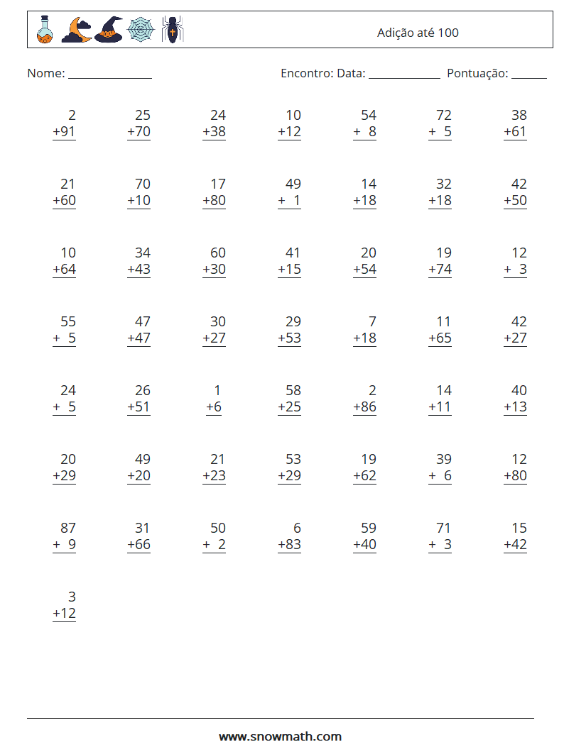 (50) Adição até 100 planilhas matemáticas 12