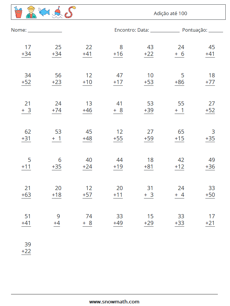 (50) Adição até 100 planilhas matemáticas 13