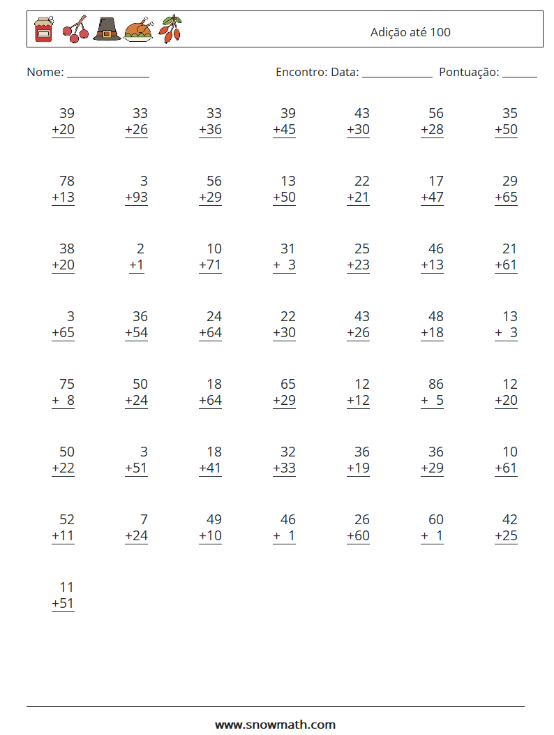 (50) Adição até 100 planilhas matemáticas 14