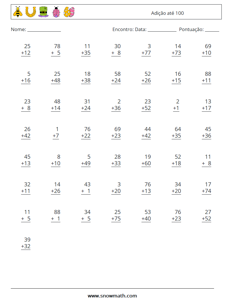 (50) Adição até 100 planilhas matemáticas 18