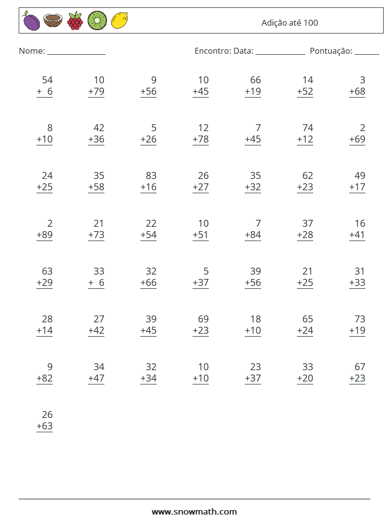 (50) Adição até 100 planilhas matemáticas 7