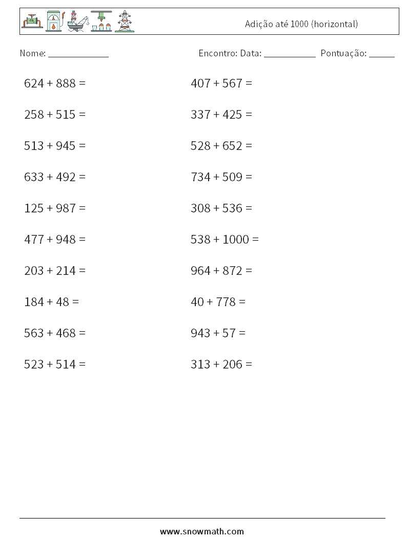 (20) Adição até 1000 (horizontal) planilhas matemáticas 8