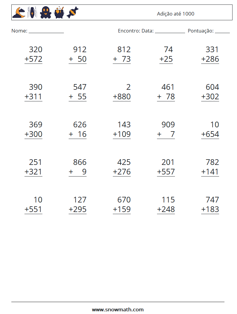 (25) Adição até 1000 planilhas matemáticas 14