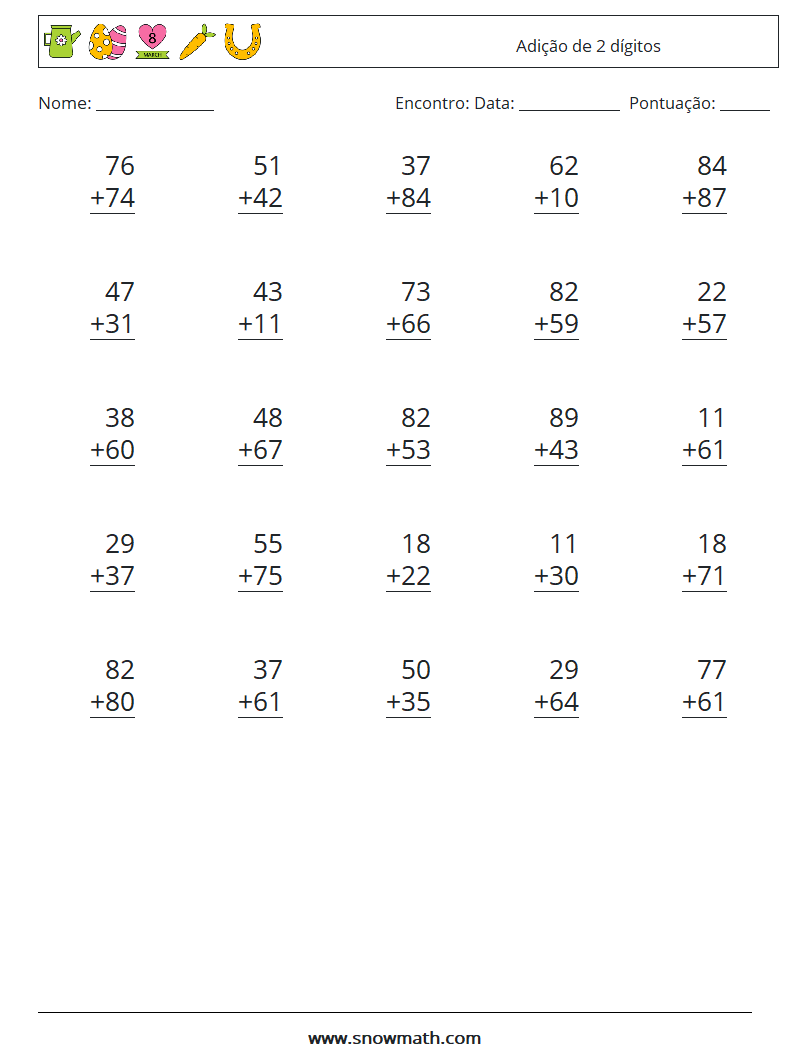 (25) Adição de 2 dígitos planilhas matemáticas 18