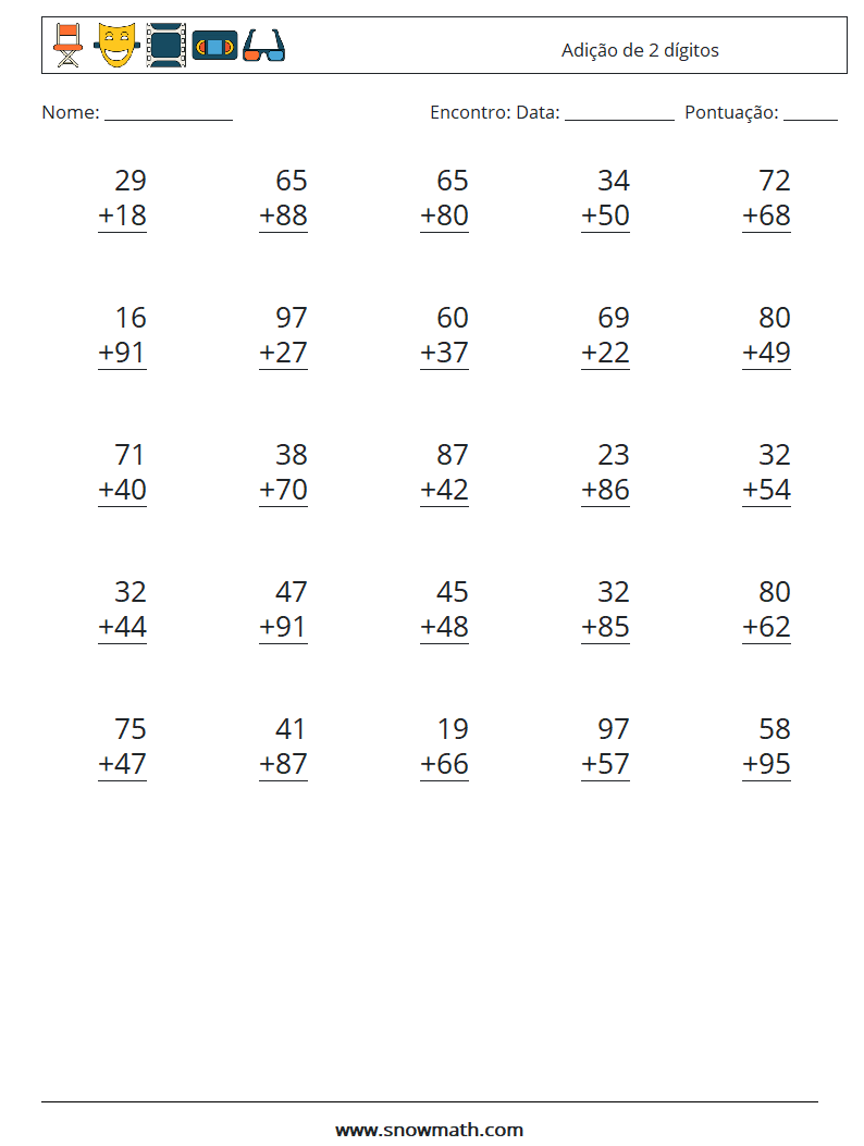 (25) Adição de 2 dígitos planilhas matemáticas 3