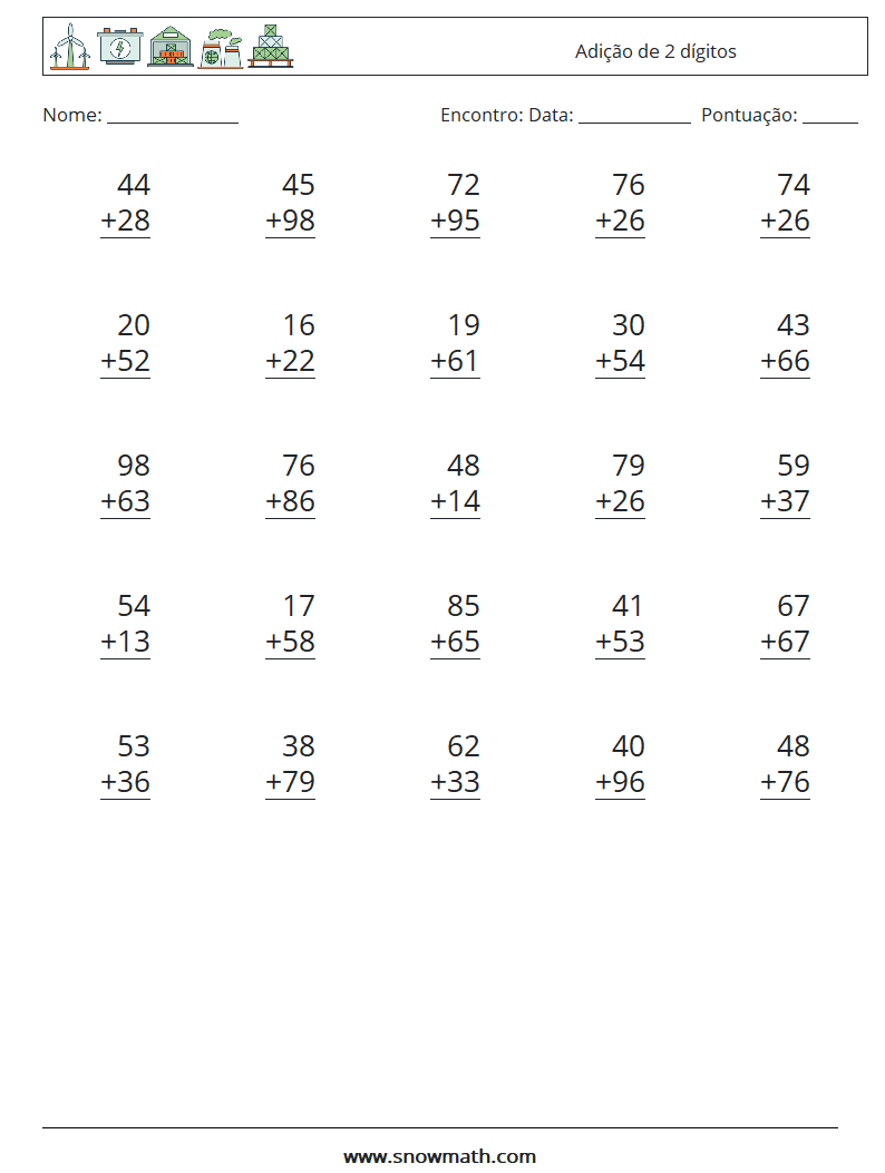 (25) Adição de 2 dígitos planilhas matemáticas 6